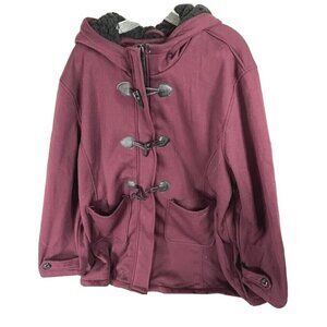 Big Chill Women’s burgundy Sherpa-Lined Hooded Toggle  Fleece Jacket‎ 3X NWT